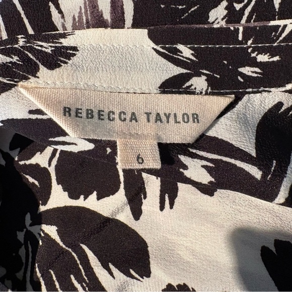 Rebecca Taylor Monochrome Floral Silk Long Sleeve Blouse 6 - Picture 11 of 12